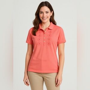 Coral Embroidered Button Down Shirt